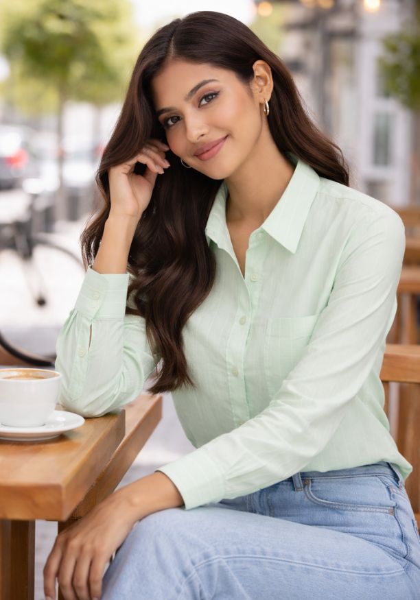 ELODIE LONG SLEEVE STRIPE GREEN SHIRT 